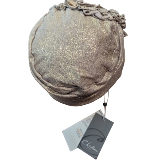 New Turban Christine Headwear Aimee Turban taupe foil Neutral print linen NWT - Picture 5 of 9